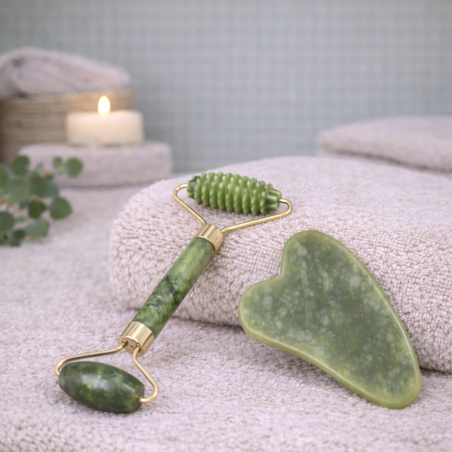 Kit 1 - Set de Massage Visage en Pierre de Jade – Roll-On & Gua Sha