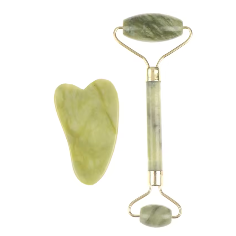 Kit 2 - Set de Massage Visage en Pierre de Jade – Roll-On & Gua Sha